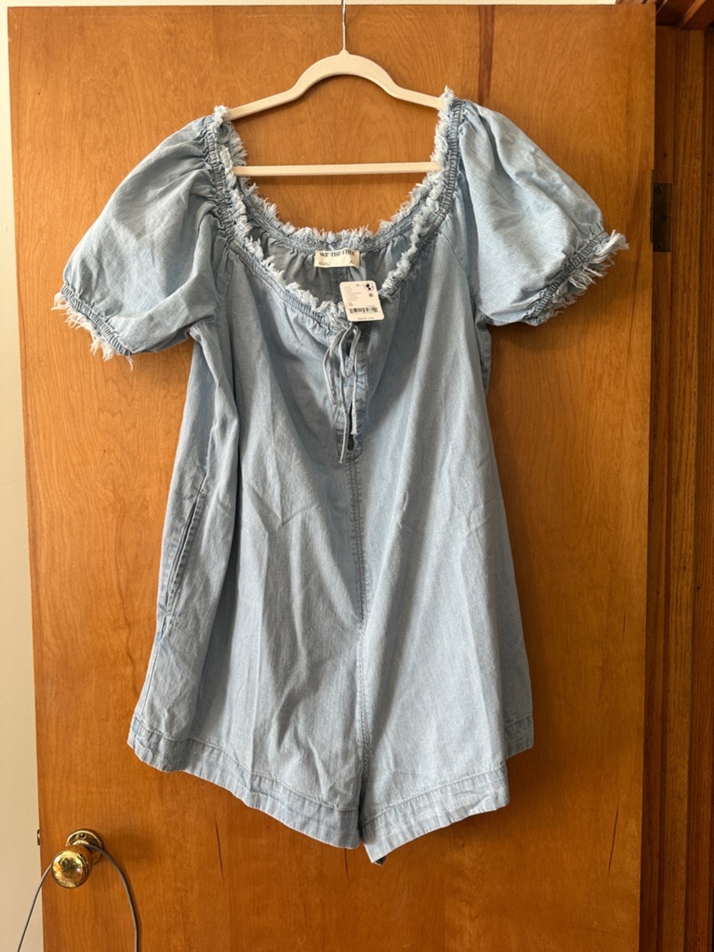 We The Free Light Blue Denim Short Romper